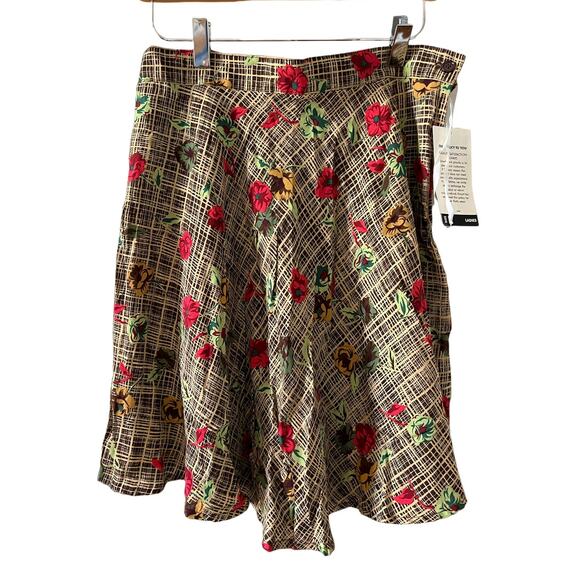 Vintage 80s Floral rayon skirt Brown & Red Poppy Print - Picture 1 of 5